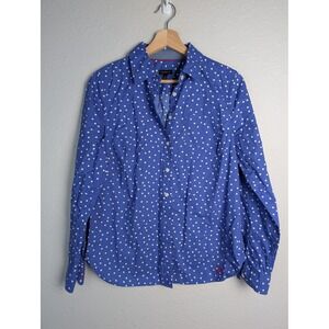 Talbots Shirt Womens 6 Blue Polka Dot Button Up Long Sleeve 100% Cotton Top